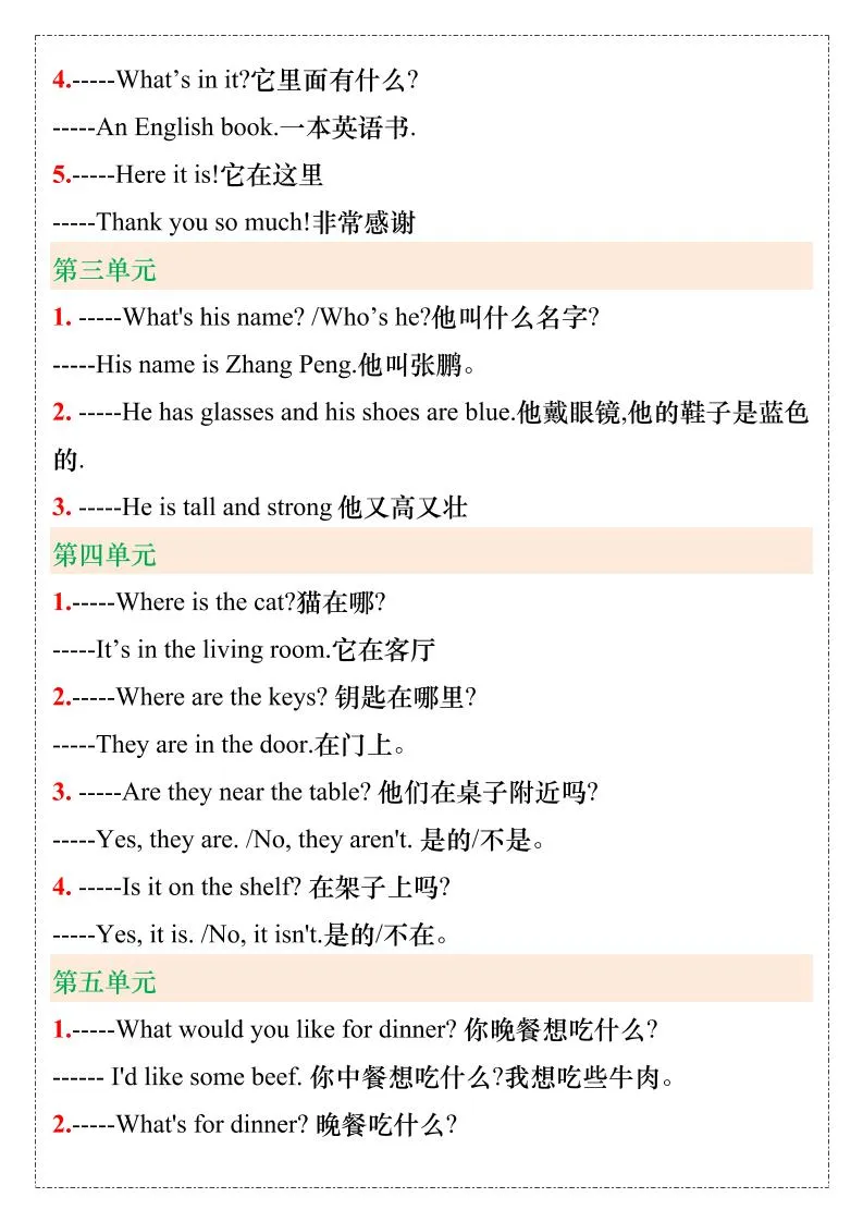 【2025秋新版】四年级英语上册重要句型汇总-学海库