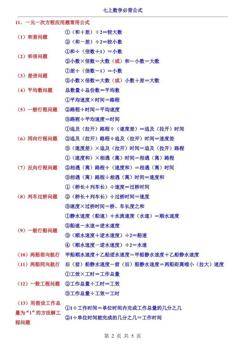 七年级上数学必背公式-学海库