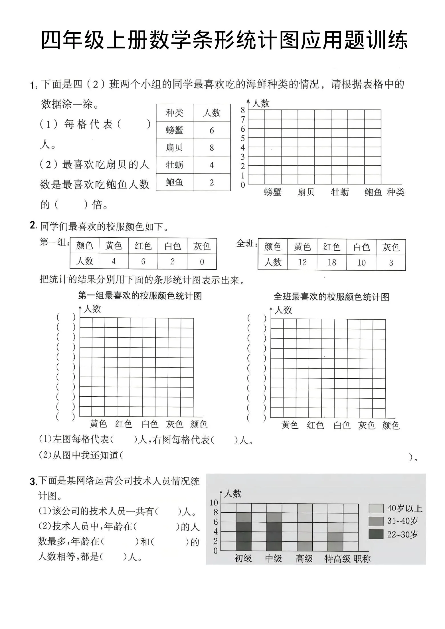 四年级上数学条形统计图应用题训练-学海库
