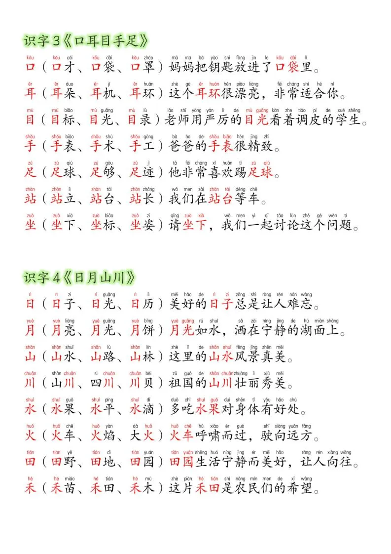 一年级上语文生字组词造句-学海库