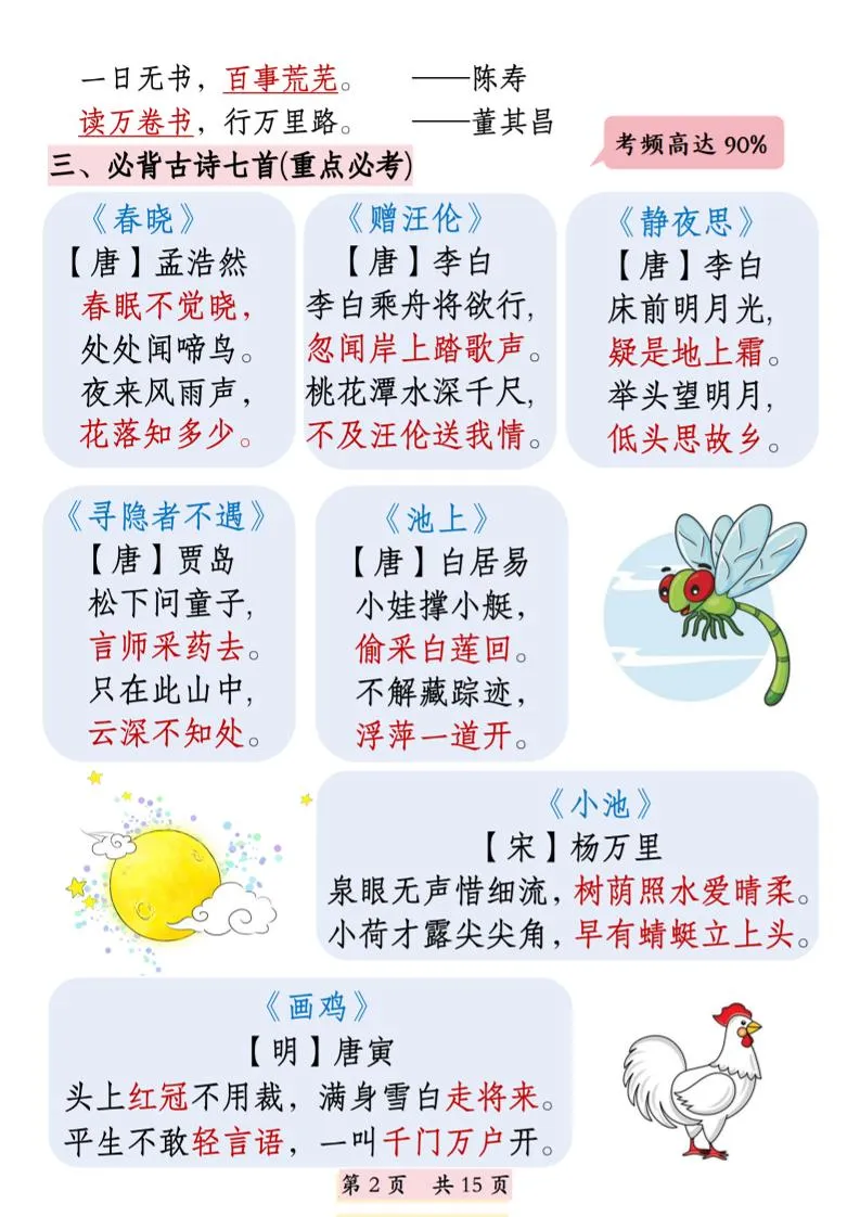 25新一下语文期末复习全册高频考点汇总（十四大高频考点）15页-学海库