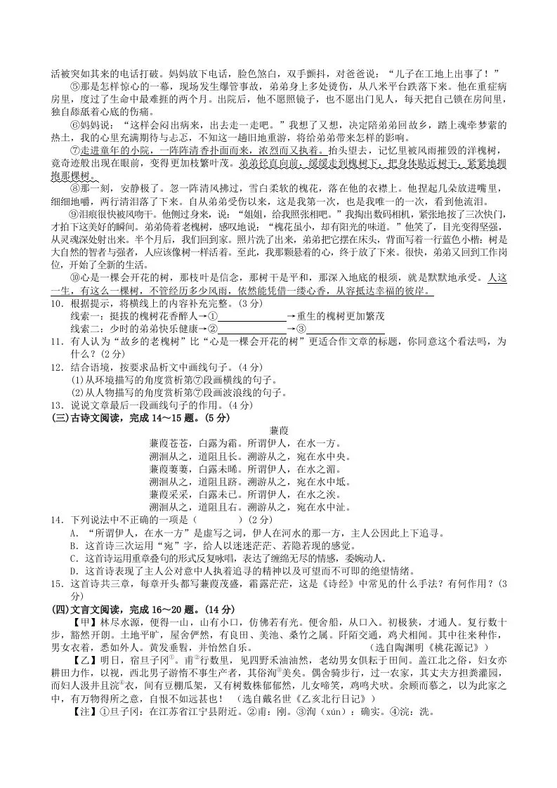 2023-2024学年广西河池市宜州区八年级下学期期中语文试题及答案(Word版)-学海库