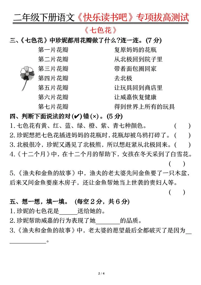 二下语文【快乐读书吧专项-空白】-学海库