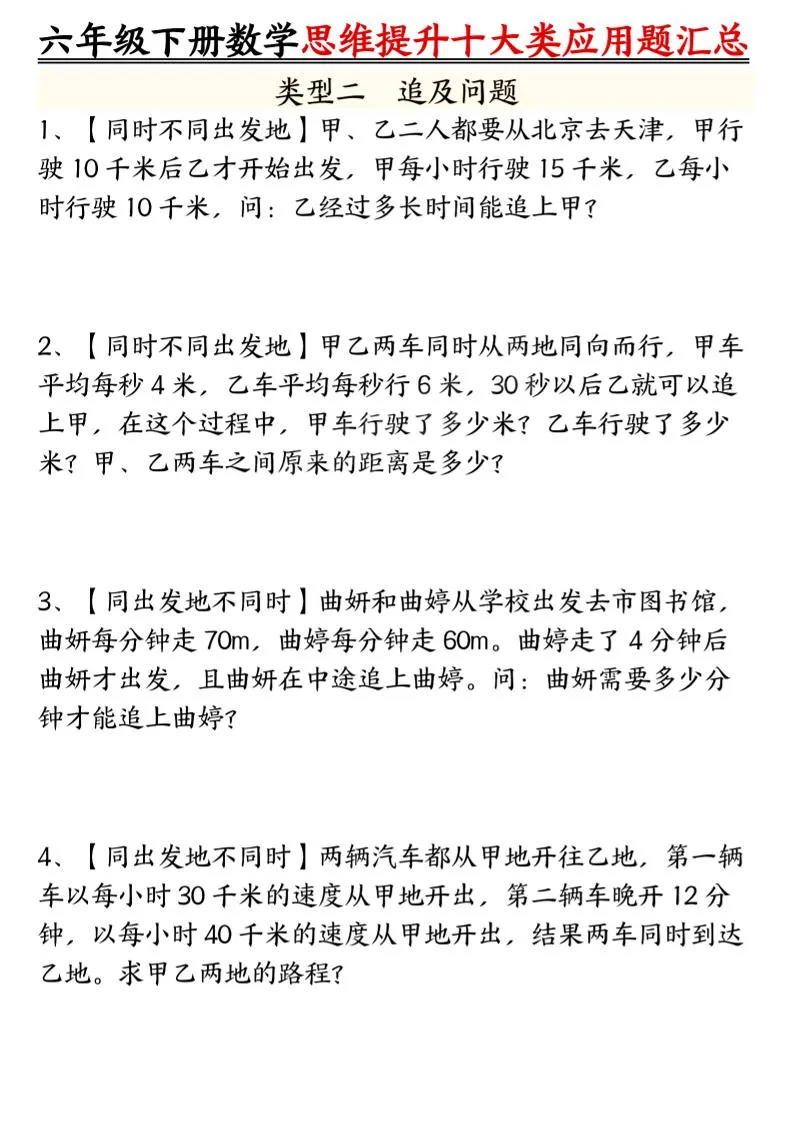 六年级下数学思维提升十大类应用题汇总_-学海库
