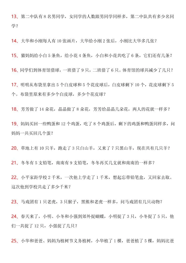 【2025秋新版】一年级上数学应用题100道(高难度)-学海库