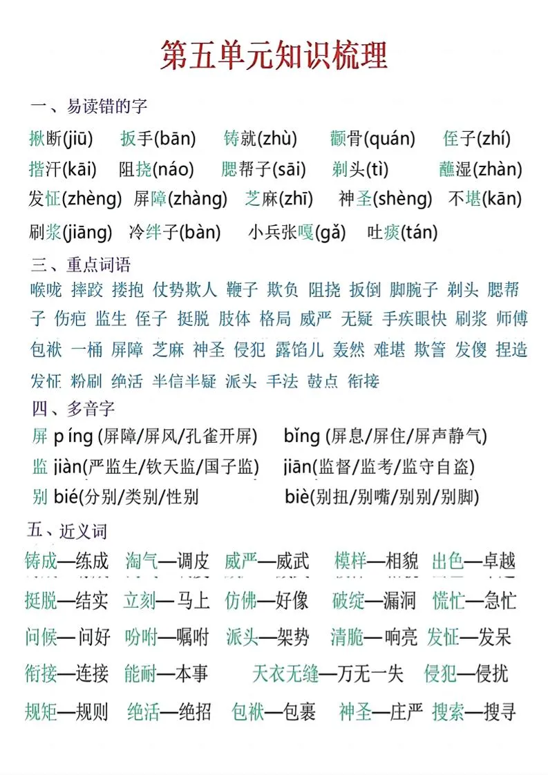 五年级下语文五单元知识梳理