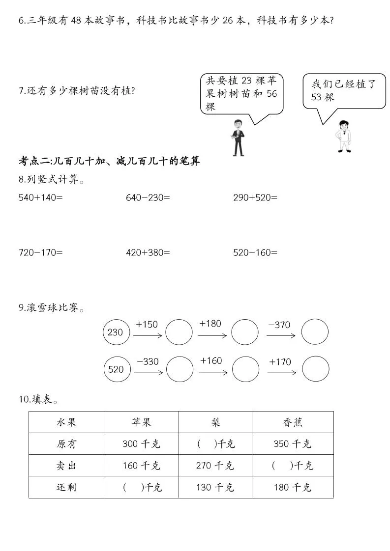 三上册数学《万以内的加法和减法》练习-学海库