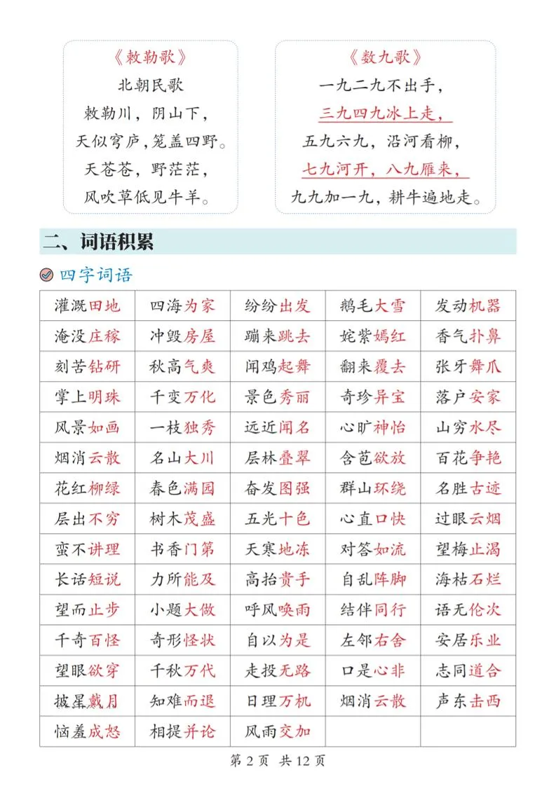 2025新二上语文期末复习考点汇总12页-学海库