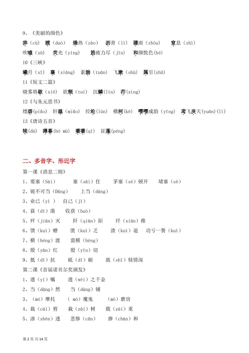 八年级上语文字词积累、文学常识知识清单-学海库