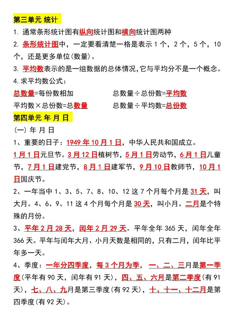 三下数学期末必背1-8单元重点归纳-学海库