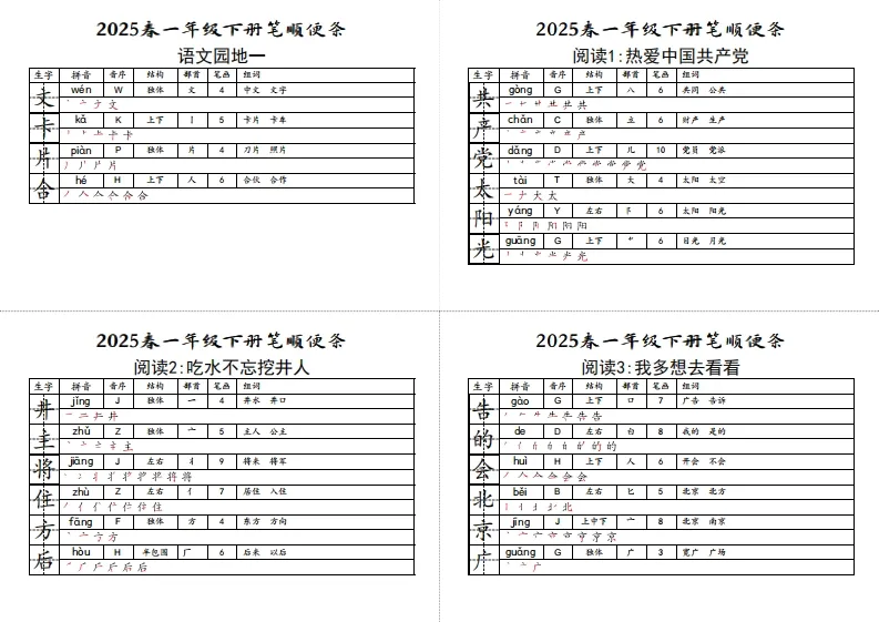 【笔顺小贴贴】一下语文最终版生字预习-学海库