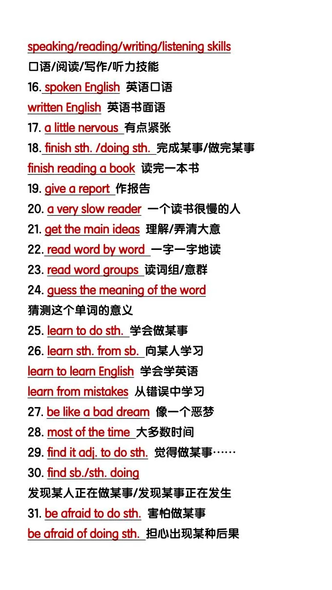 【2025秋新版】九上英语暑假预习必记：全册各单元重点短语-学海库