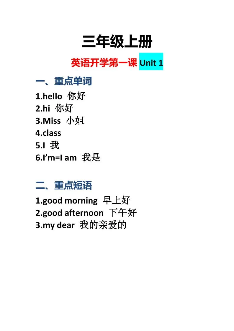 三上英语-开学第一课：Unit1课堂重点-学海库