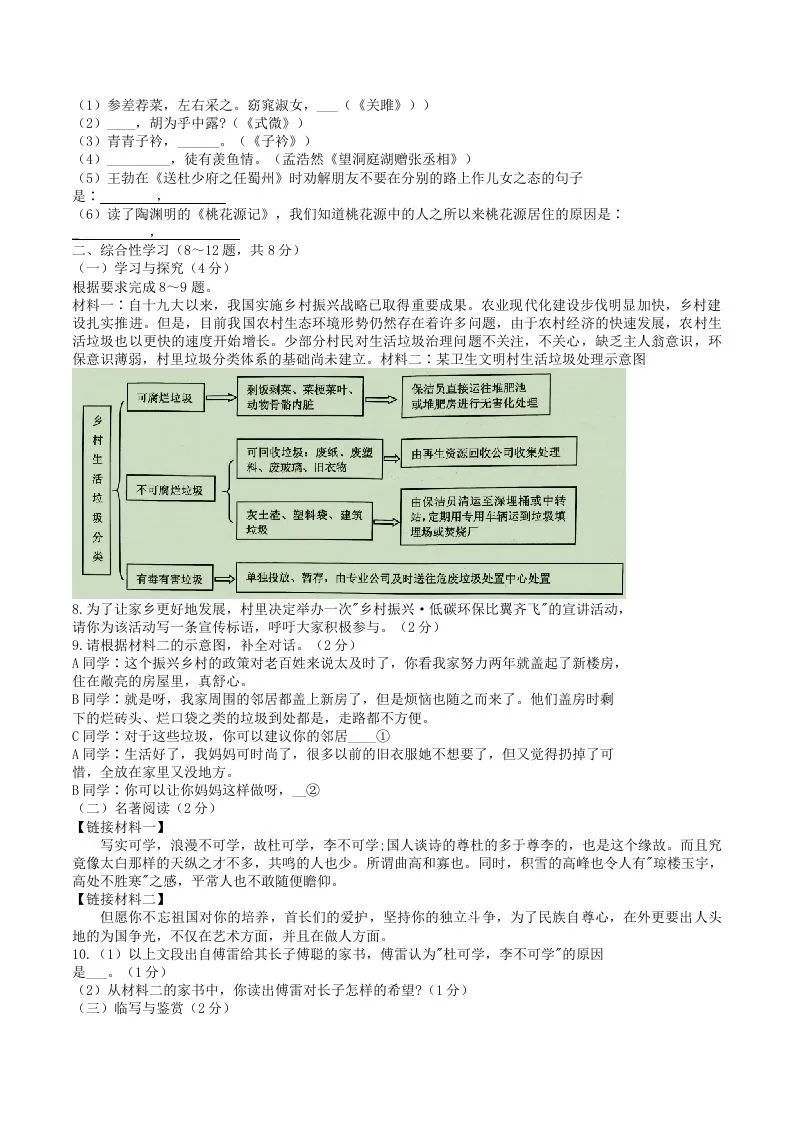 2021-2022学年云南省昭通市绥江县八年级下学期期中语文试题及答案(Word版)