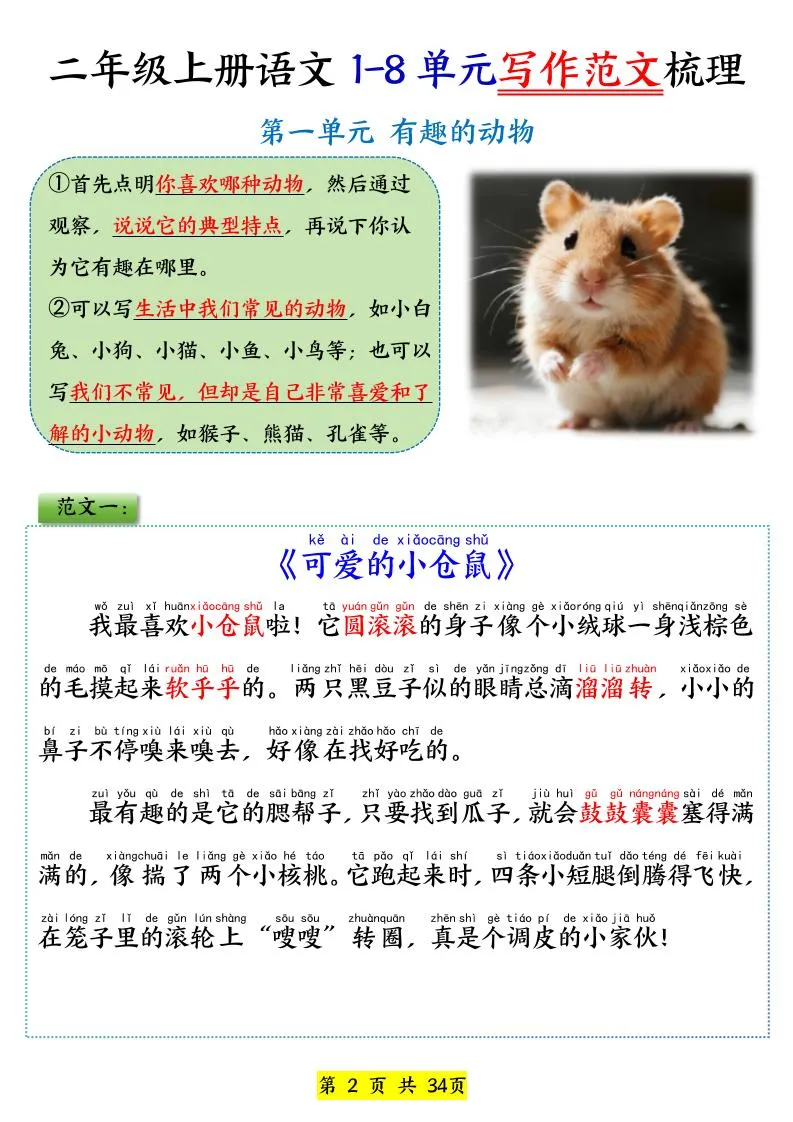 25新二上语文1-8单元看图写话必背范文33篇34页-学海库