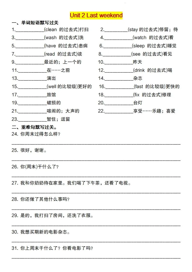 2025春六下英语重点词句默写闯关单【人教pep版】-学海库