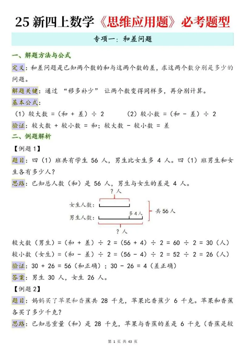 25新四上数学思维应用题十大必考题型训练合集（含答案54页）-学海库