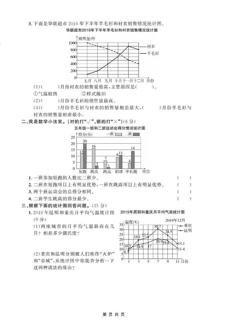 五年级上数学第九单元测试卷《青岛54版》-学海库