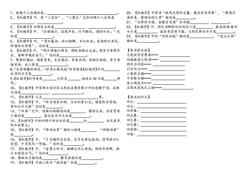 《红楼梦》知识汇总-学海库