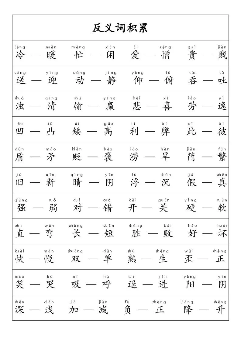 一年级语文上册·重点必考-词语积累-学海库