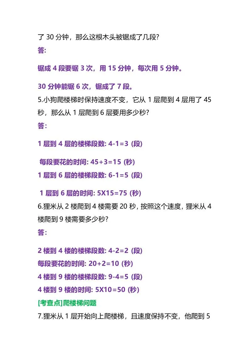 三年级上册数学必考重点锯木头和爬楼梯问题-学海库