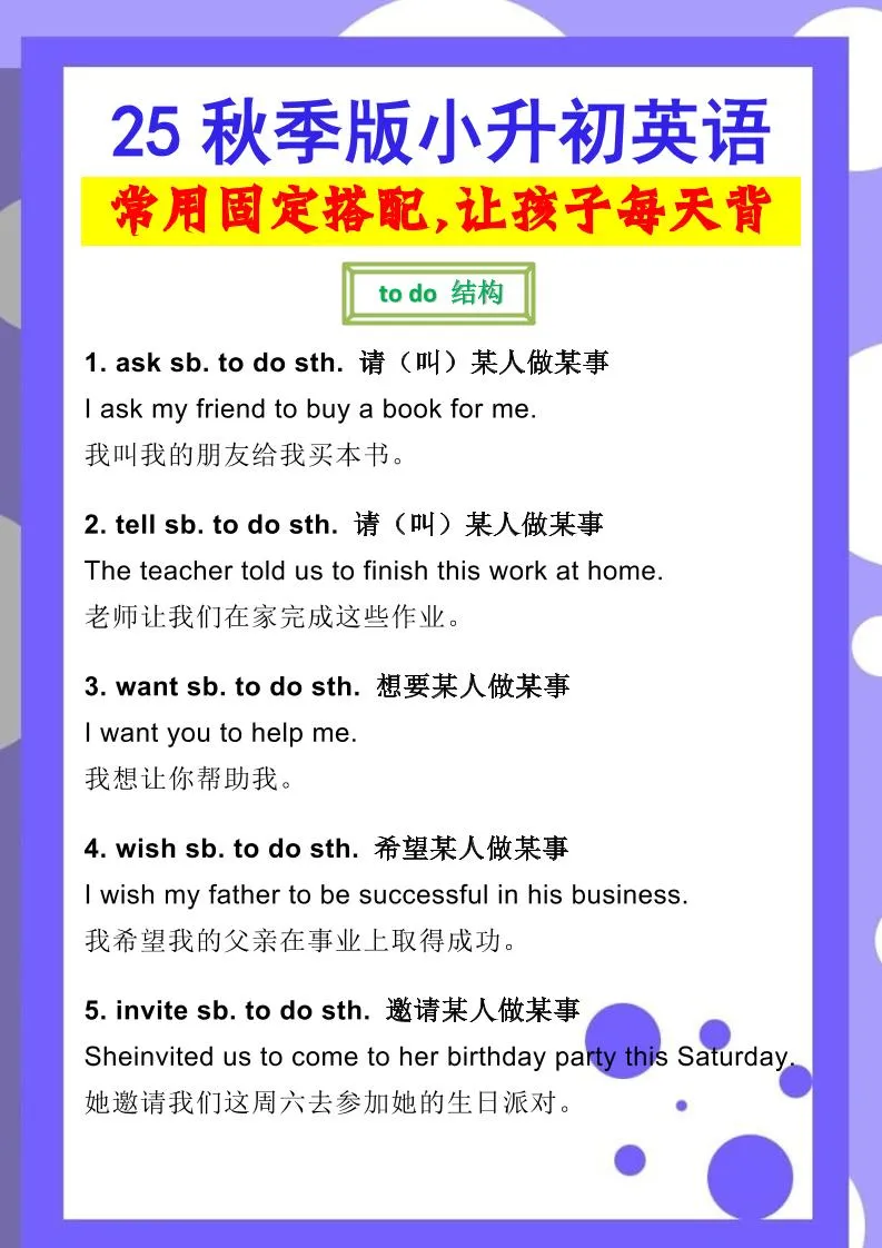 【2025秋新版】小升初英语常用固定搭配