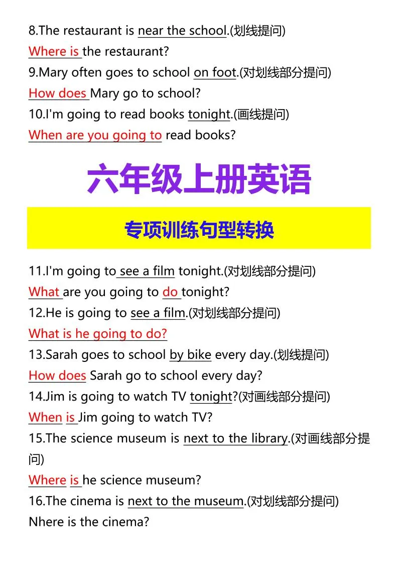 【2025秋新版】六年级上册英语专项训练句型转换-学海库