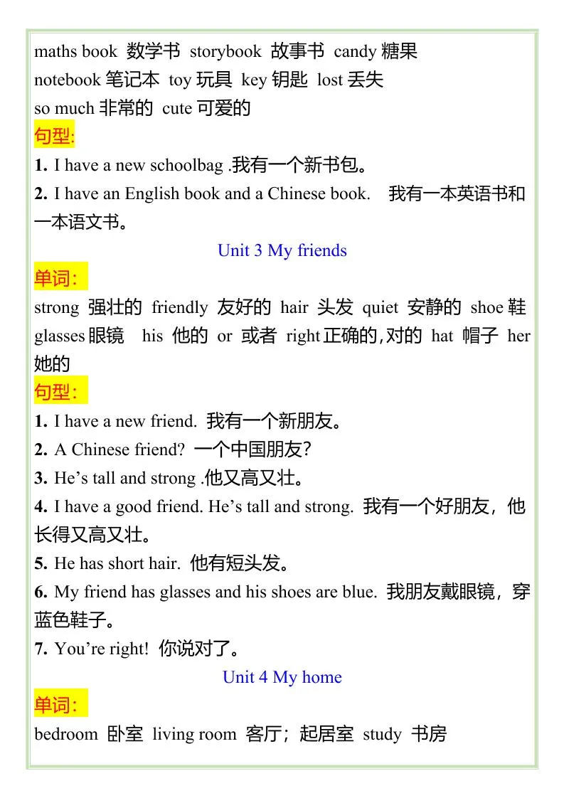 【2025秋新版】四年级英语上全册重点知识点-学海库
