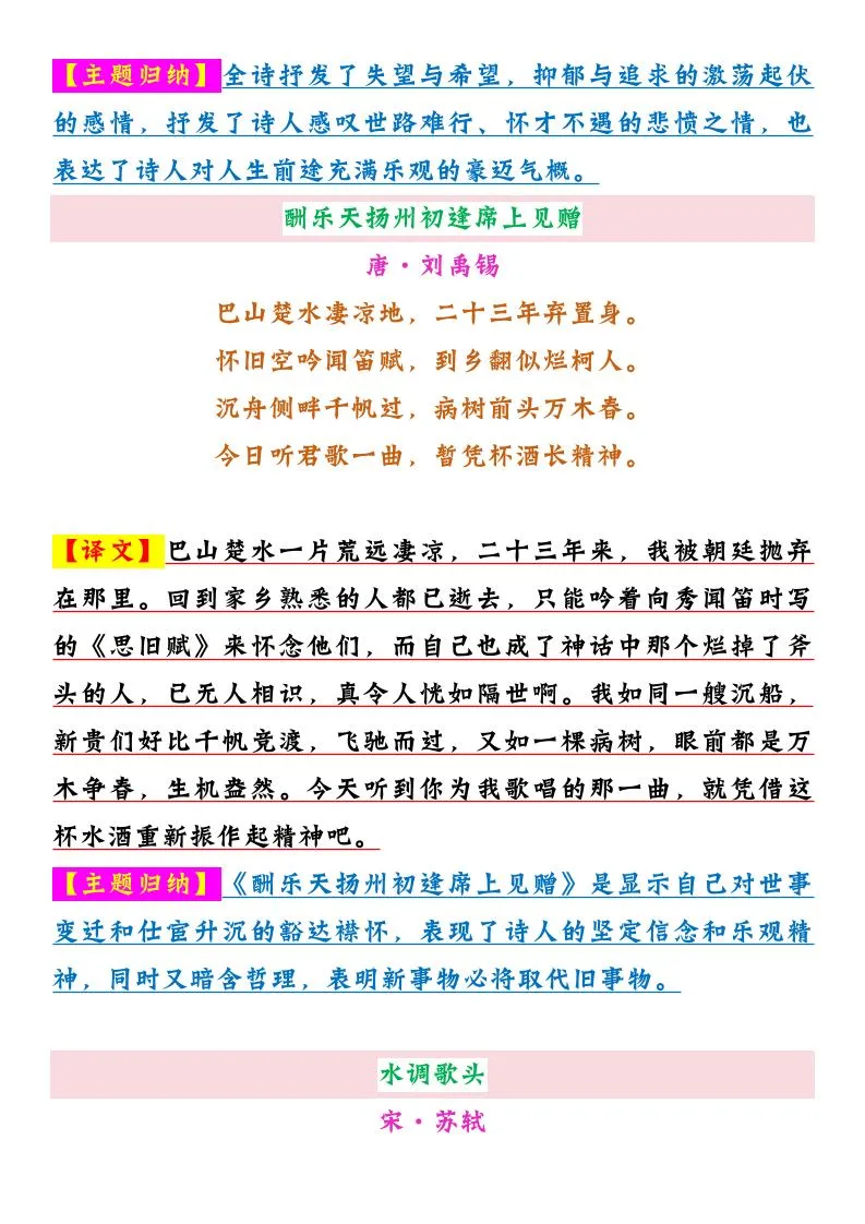 【2025秋新版】九年级上册语文必背古诗词整理（含译文+主题归纳）-学海库