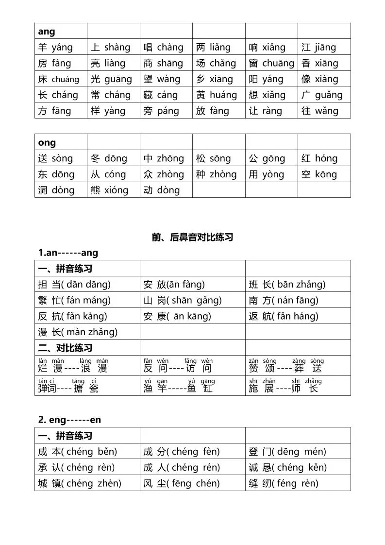 一年级上语文区分前后鼻音-学海库