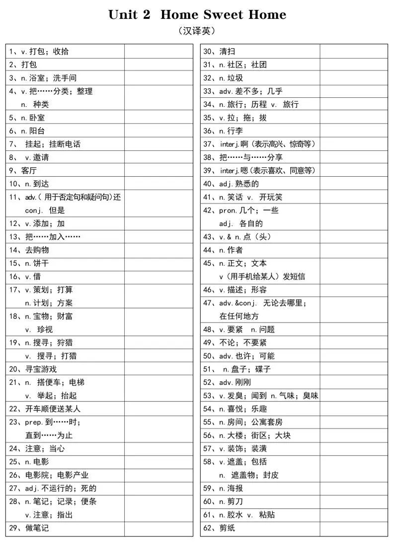 新八年级上英语单词汉译英（人教版）-学海库