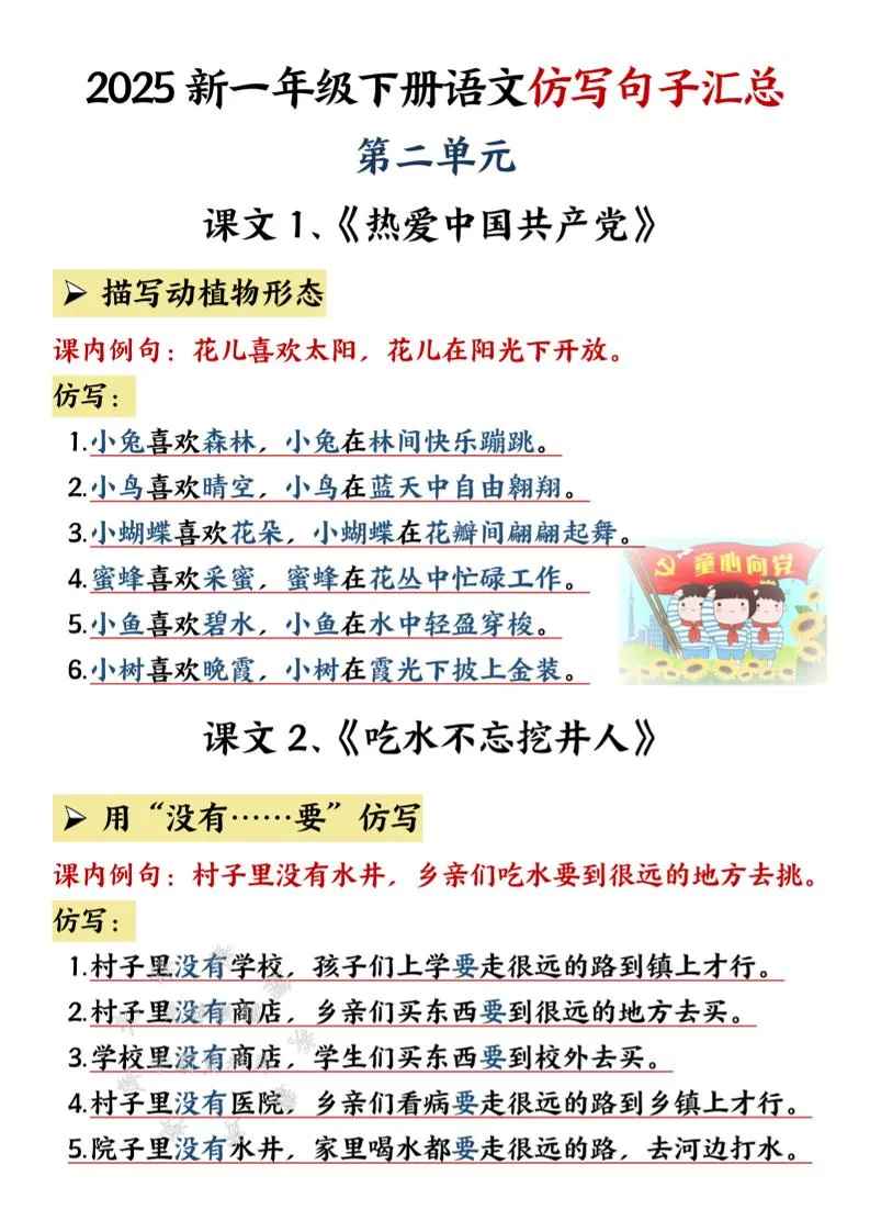 一年级下语文仿写句子汇总-