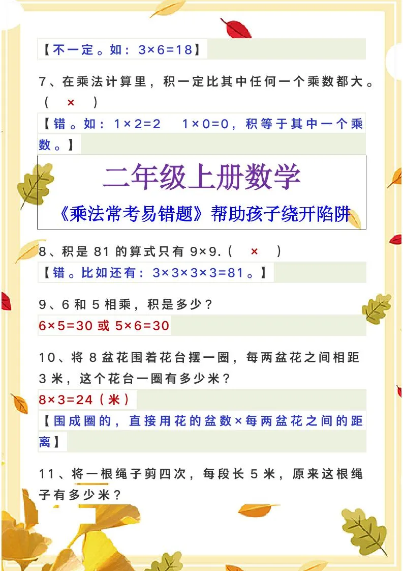 【2025秋新版】二年级上册数学《乘法常考易错题》-学海库