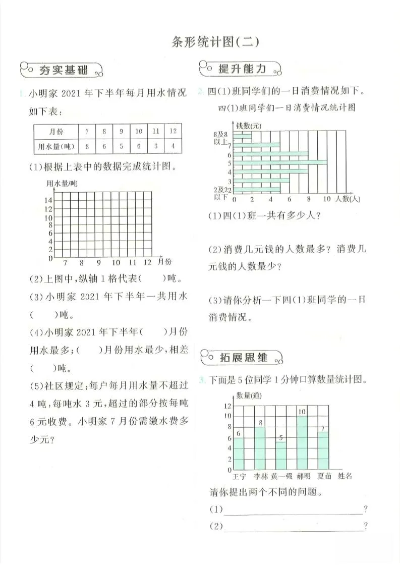四年级上数学条形统计图综合提升训练-学海库