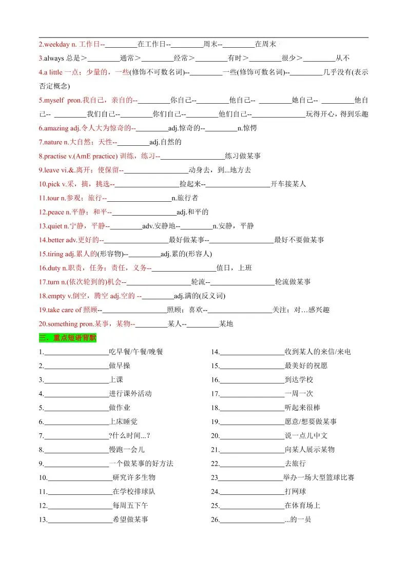 七年级上英语Unit4知识清单背默-学海库