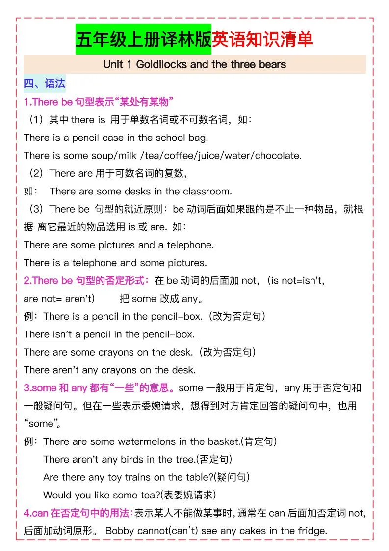 五上译林版英语知识清单21页-学海库