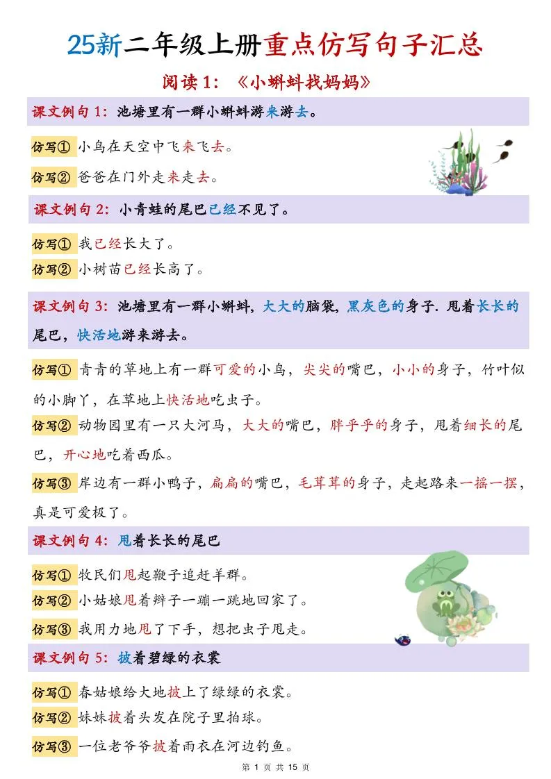 25新二上语文1-8单元重点仿写句子汇总(15页)