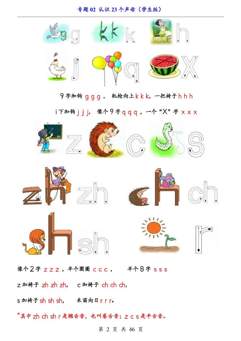 一上语文-专题02认识23个声母（知识+训练）-学海库