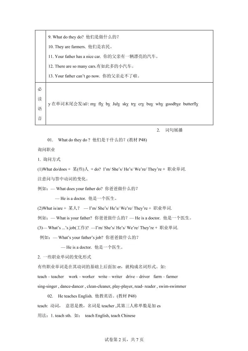 【单元热点难点】译林版（三起）英语五年级上册Unit5Whatdotheydo教材划重点-学海库