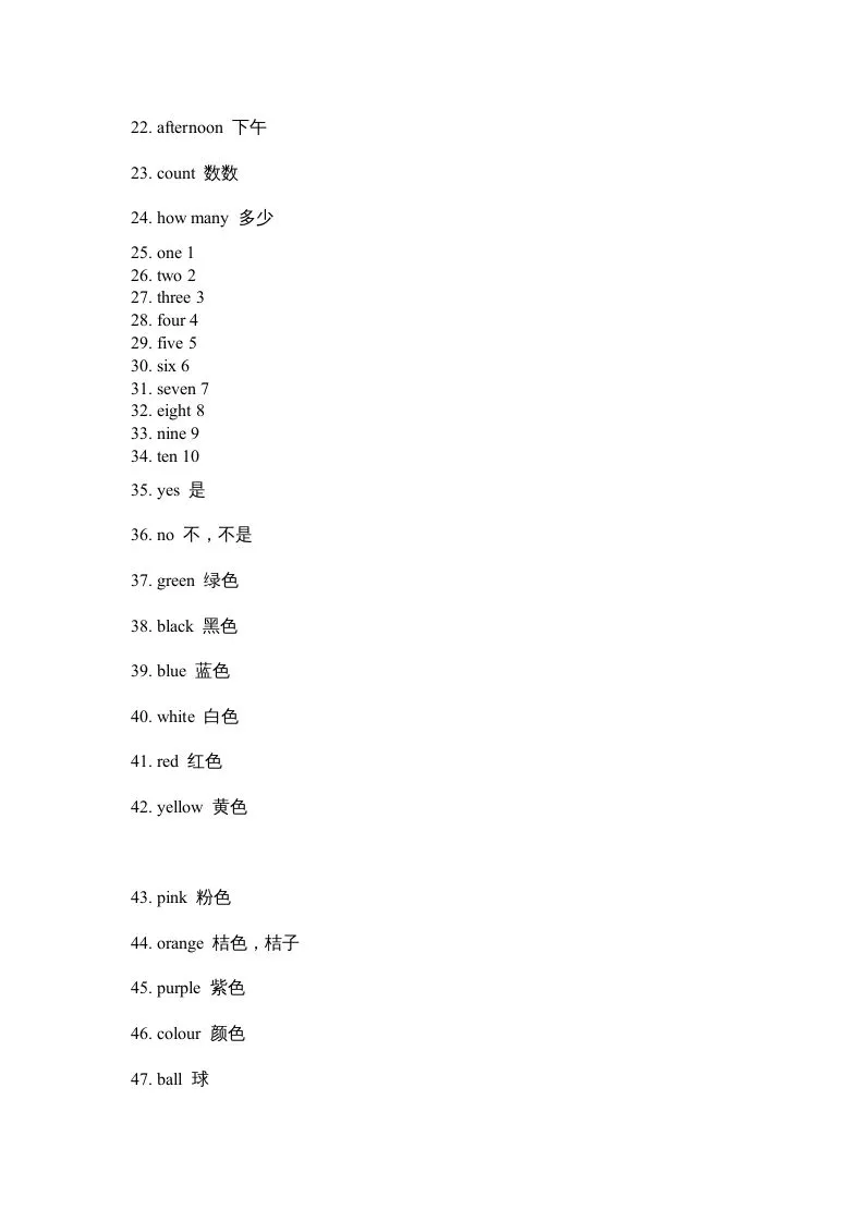 二年级英语上册单元百词题纲（人教版一起点）