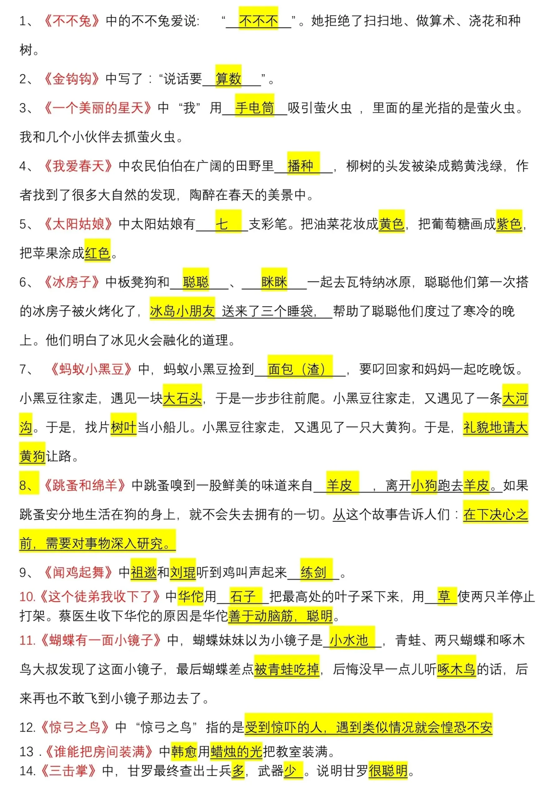 一上语文《快乐读书吧》常考知识点-学海库