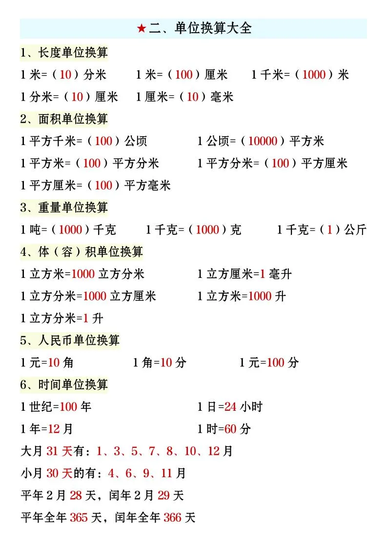 四年级上册数学必背知识汇总-学海库