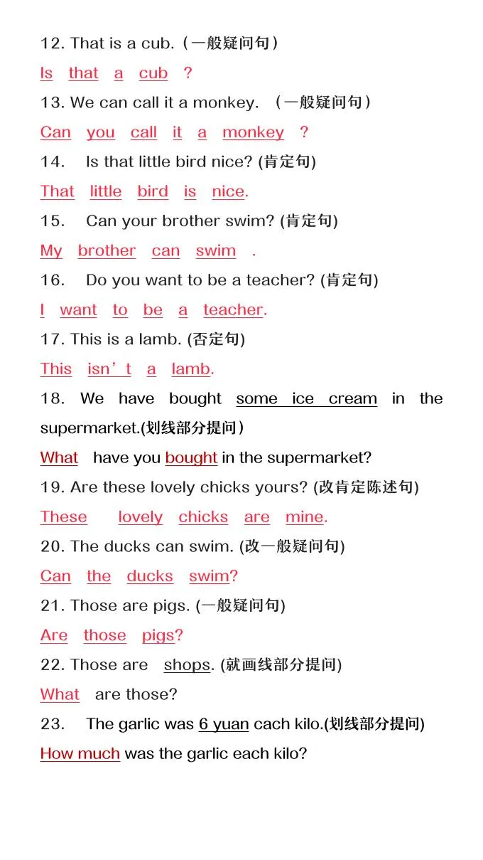 【2025秋新版】六年级上册英语必考句型转换-学海库