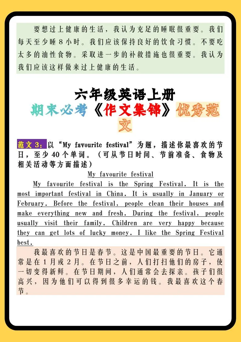 【2025秋新版】六年级英语上册期末必考《作文集锦》优秀范文-学海库