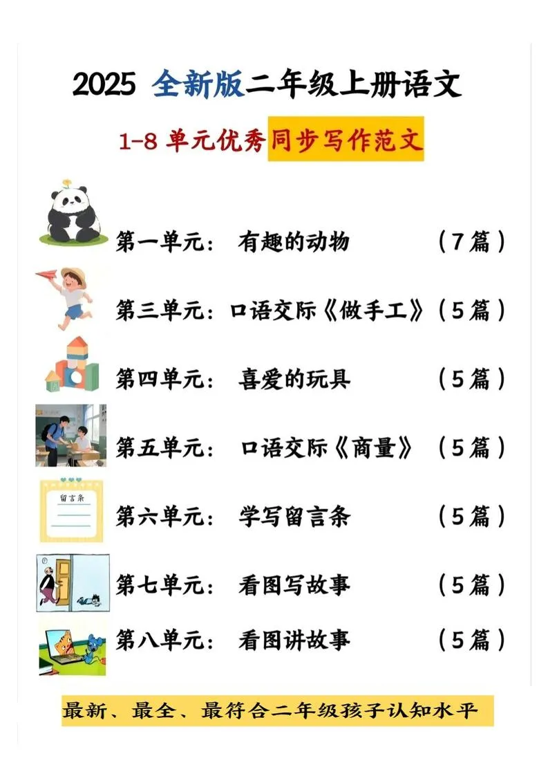 25新二上语文1-8单元同步写话范文+练习（含范文63页）