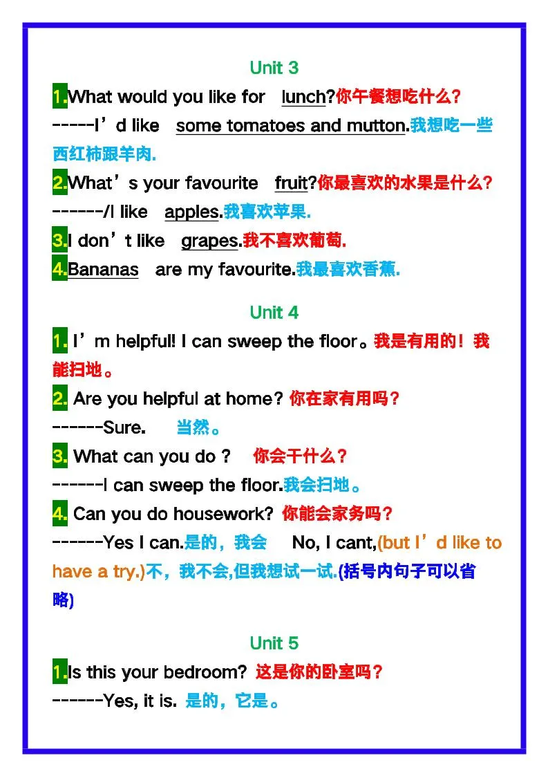 【2025秋新版】五年级英语上册《期末重要句型》整理！-学海库