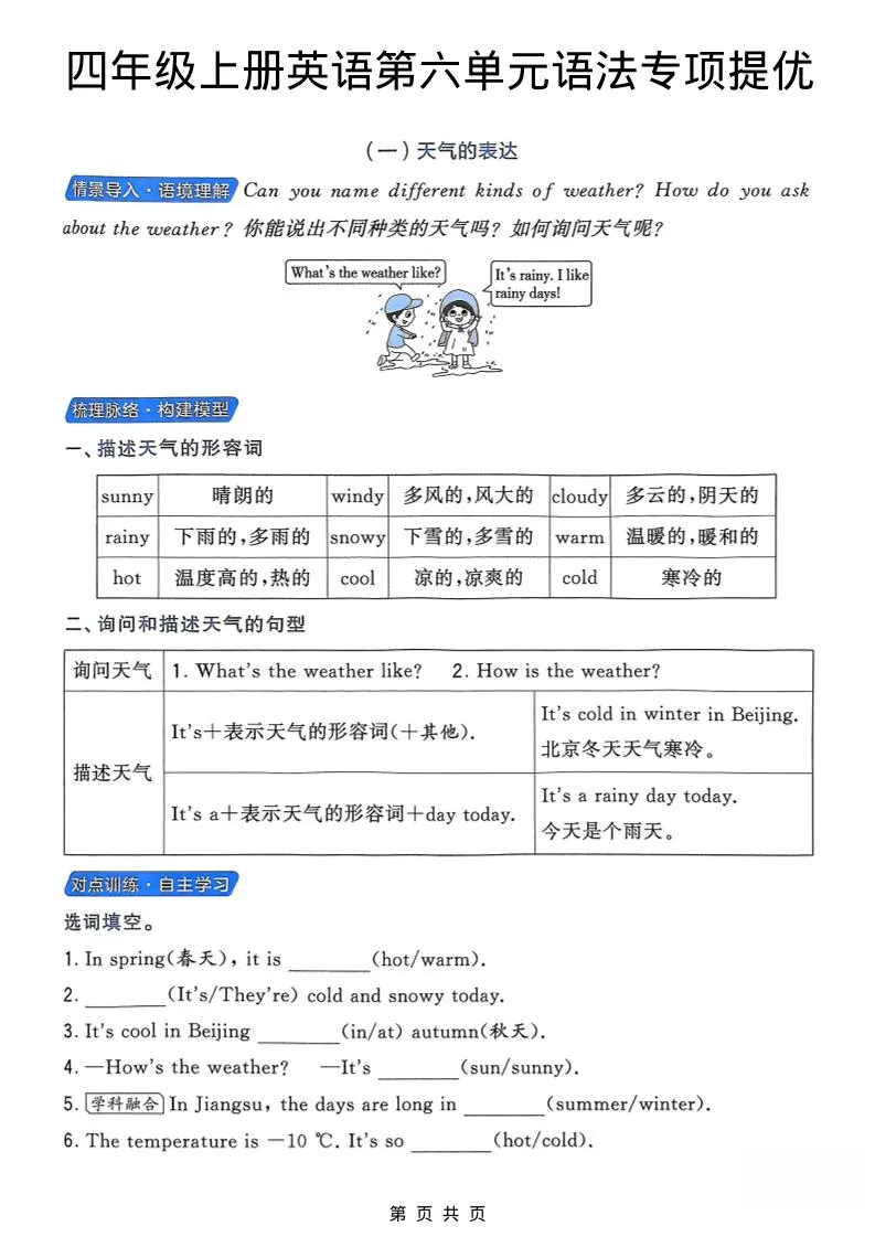 四年级上英语第六单元语法专项提优《译林版》-学海库