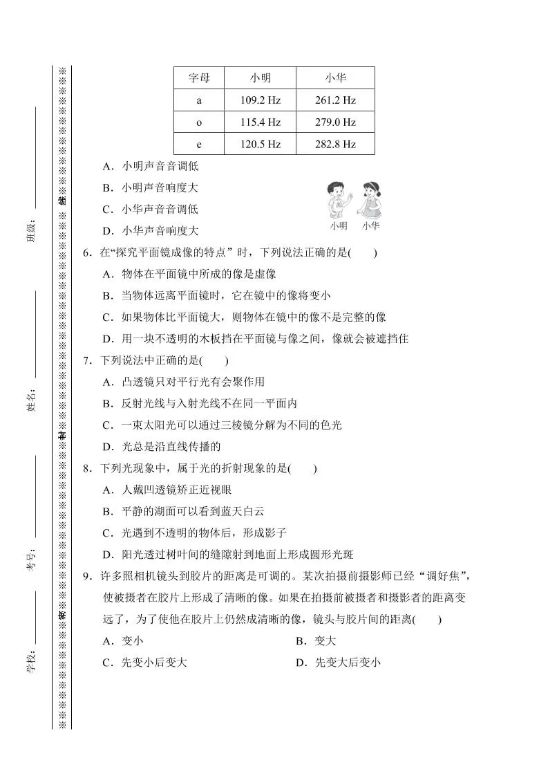 【2025秋新版】八年级上册物理期中综合测试卷-学海库