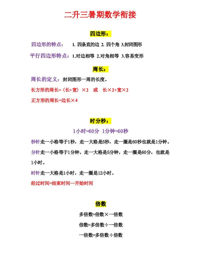 三年级上册数学公式-学海库