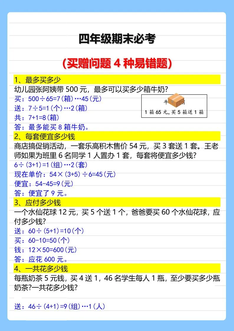 【2025秋新版】四年级期末必考买赠问题4种易错题-四上数学-学海库